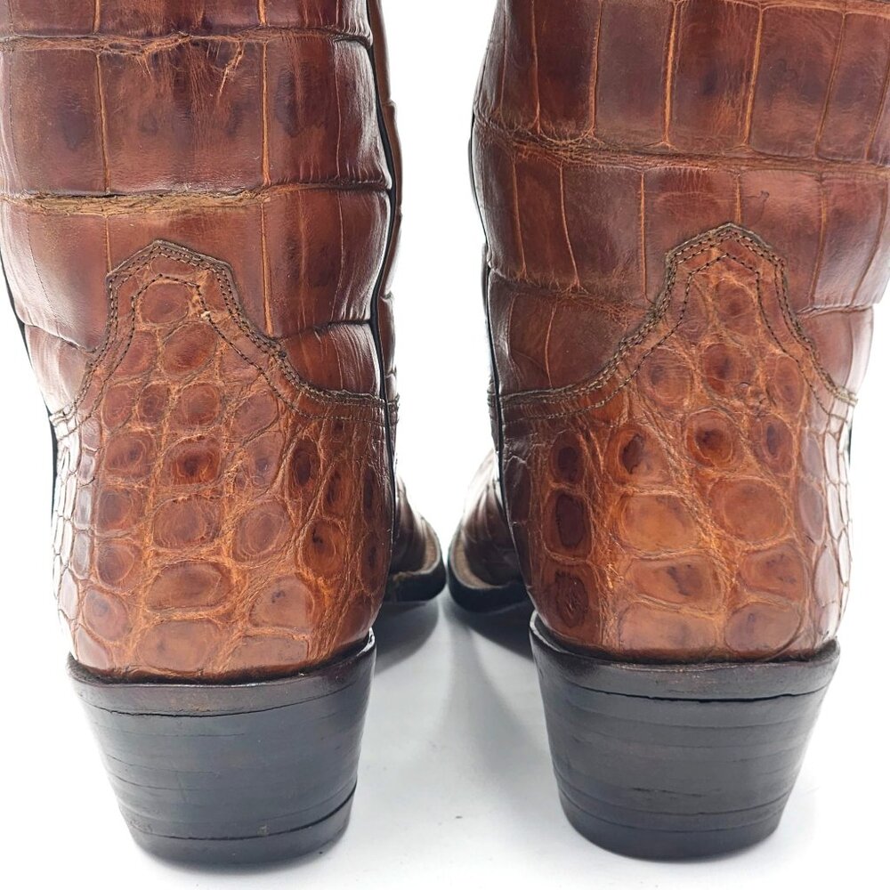 Vintage Rios of Mercedes Custom Full Alligator Brown Cowboy Boots Raymondville - Picture 6 of 16